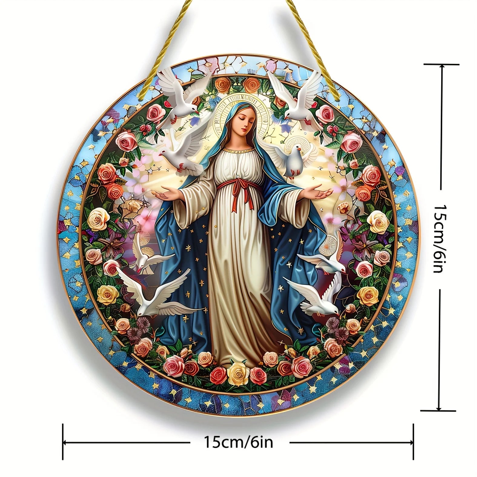 Christian Religion Mary Holy Light Ornament, Acrylic Signage, Round Signage, Windows, Porches, Walls, Home, Room Decoration