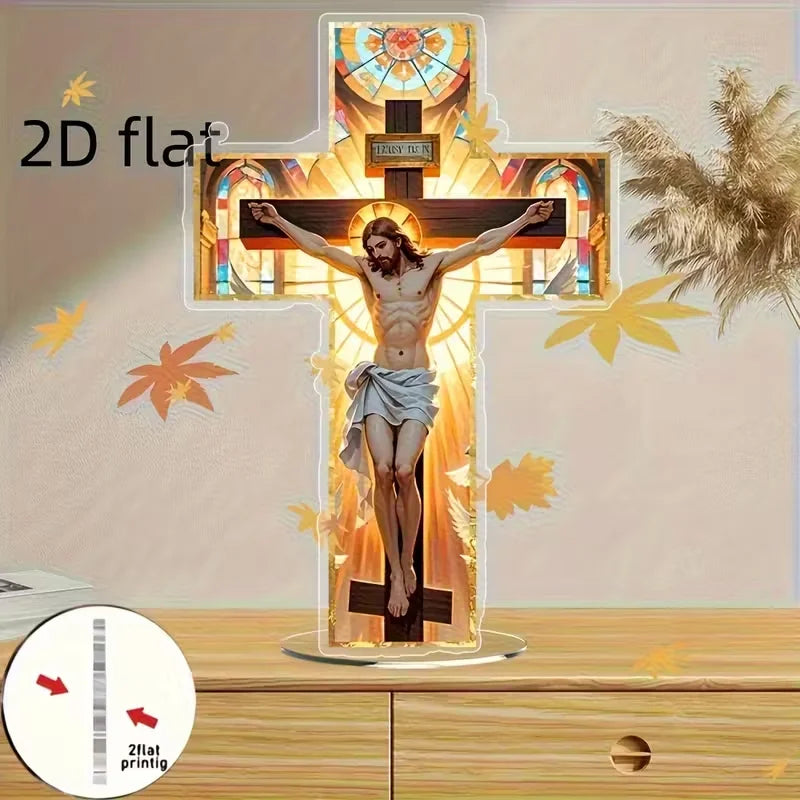 Christ Jesus Decoration - Vertical Cross Religious Desktop Decoration, Christian Church Home Decora for Easter and Thanksgiving