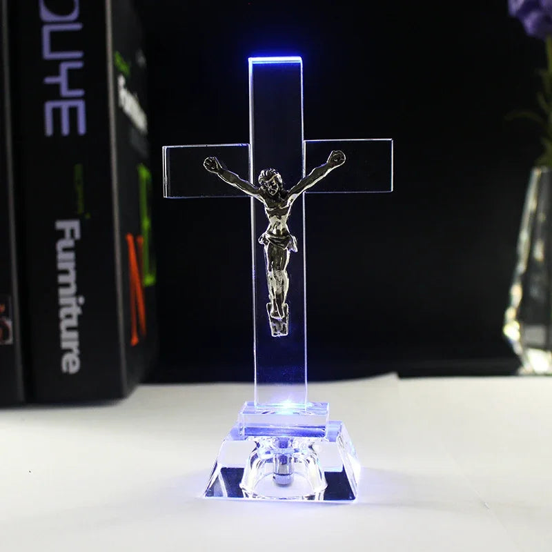 Jesus Cross Statue Christian Crystal Cross Church Ornaments Religious Style Desktop Decoration Creative Figurine Sculpture