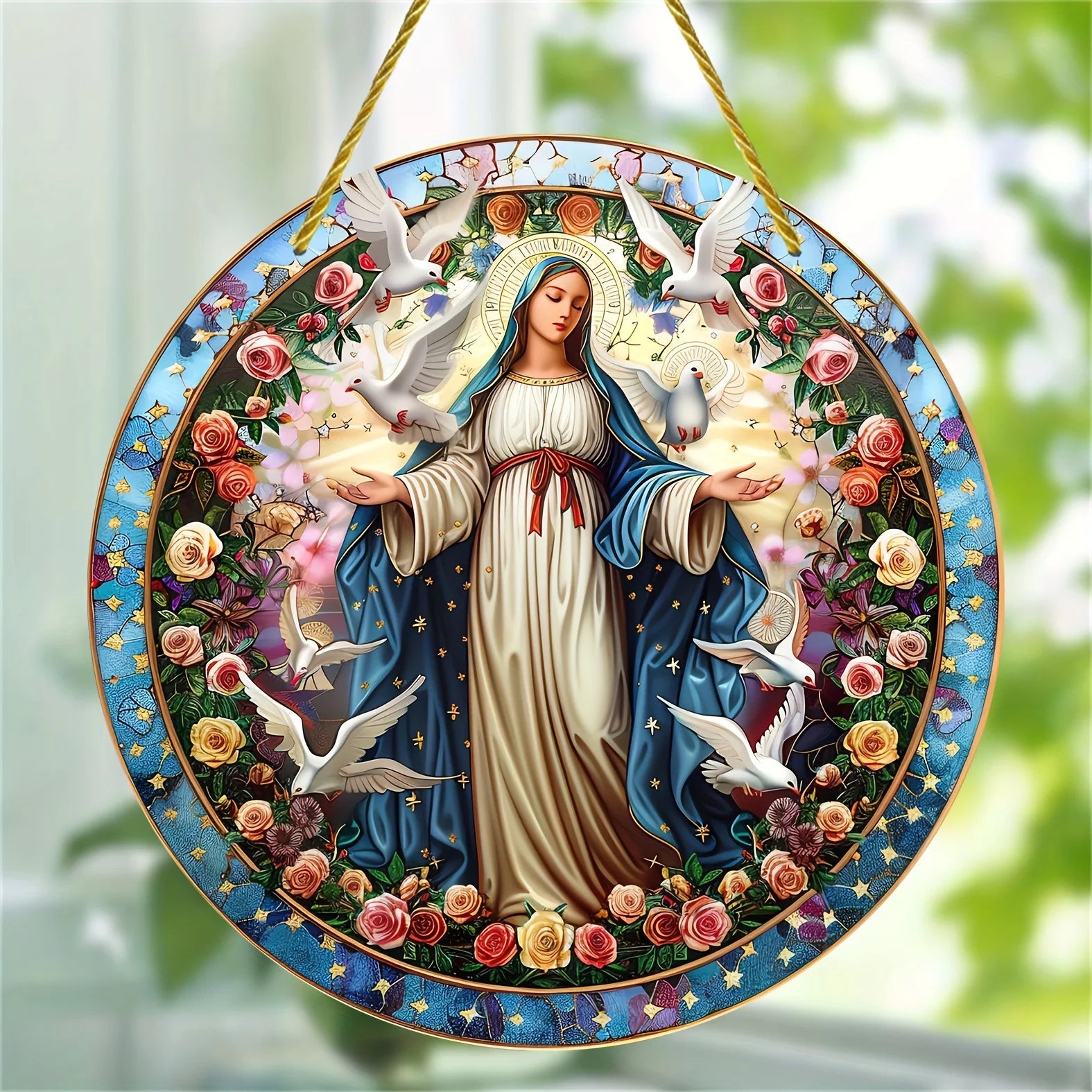 Christian Religion Mary Holy Light Ornament, Acrylic Signage, Round Signage, Windows, Porches, Walls, Home, Room Decoration