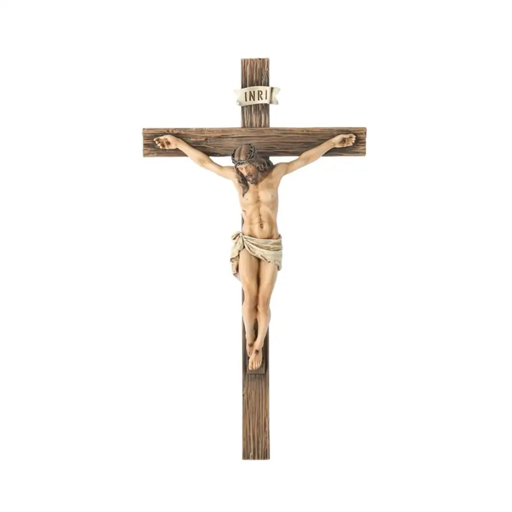 Religious Jesus Cross Crucifix Statue Saint Catholic Figurine Crafts Wall Hanging Ornament for Christian Home Decor