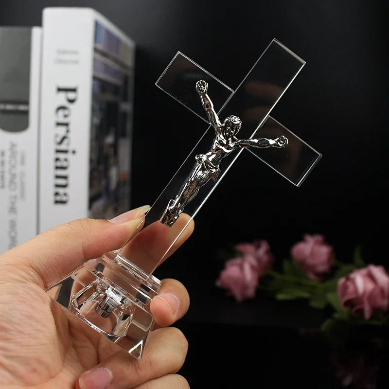 Jesus Cross Statue Christian Crystal Cross Church Ornaments Religious Style Desktop Decoration Creative Figurine Sculpture