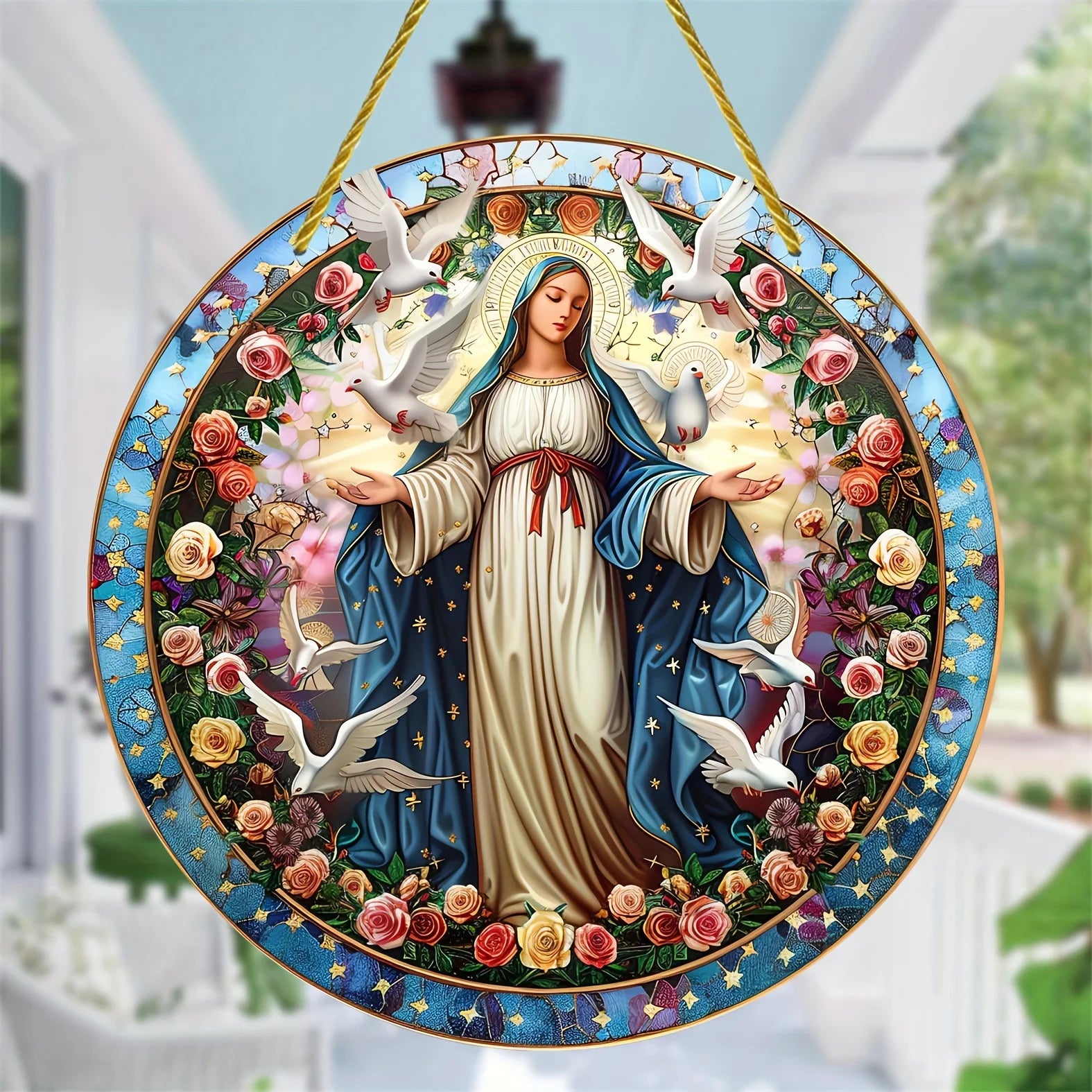 Christian Religion Mary Holy Light Ornament, Acrylic Signage, Round Signage, Windows, Porches, Walls, Home, Room Decoration