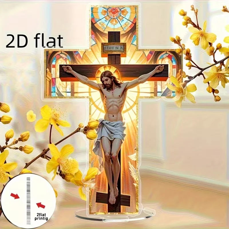 Christ Jesus Decoration - Vertical Cross Religious Desktop Decoration, Christian Church Home Decora for Easter and Thanksgiving