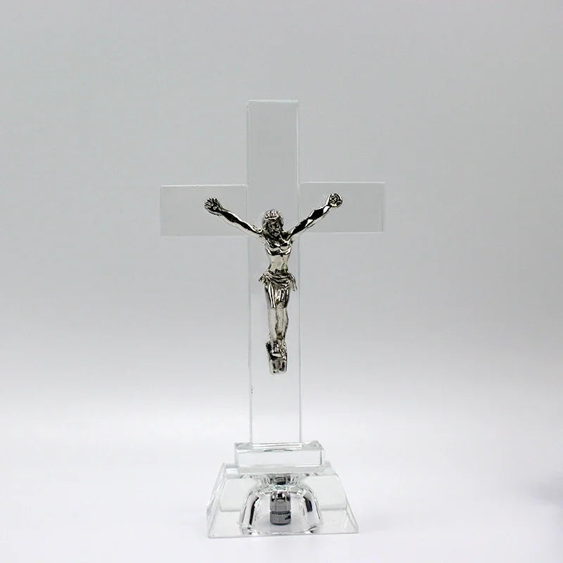 Jesus Cross Statue Christian Crystal Cross Church Ornaments Religious Style Desktop Decoration Creative Figurine Sculpture