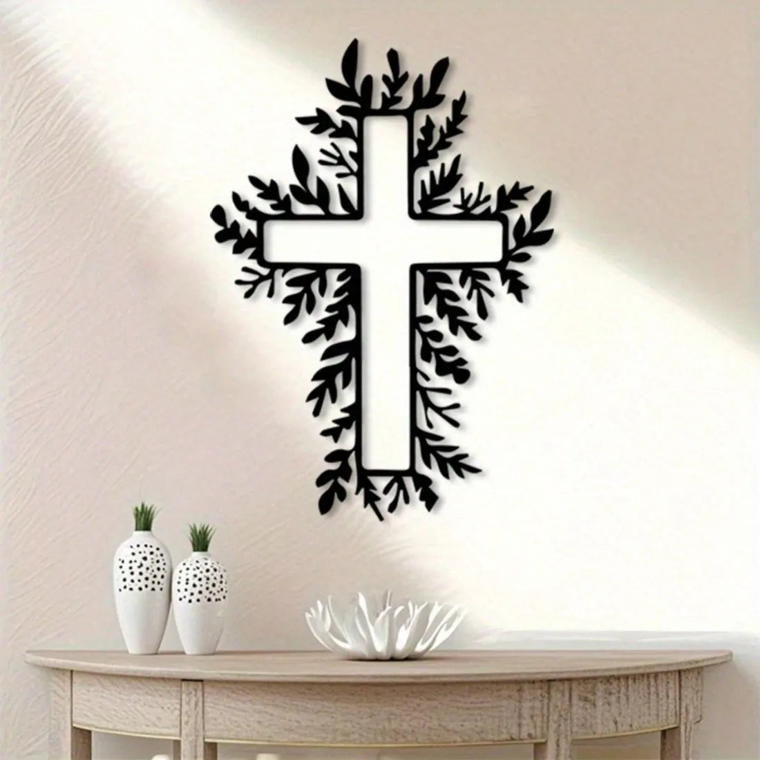 Vintage Metal Cross Wall Decor - Christian Black Iron Art for Home Church, Religious Gifts