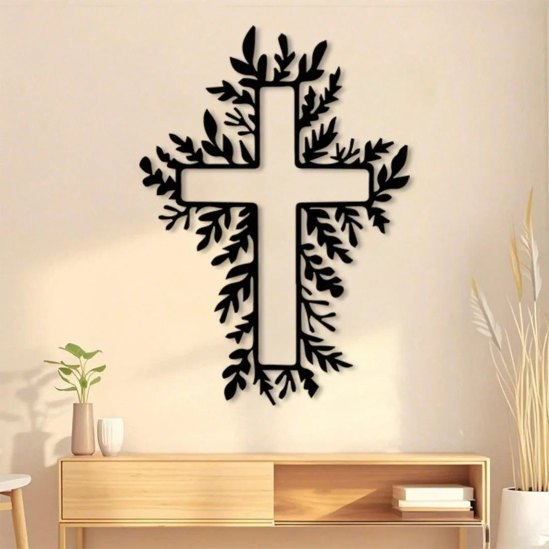 Vintage Metal Cross Wall Decor - Christian Black Iron Art for Home Church, Religious Gifts