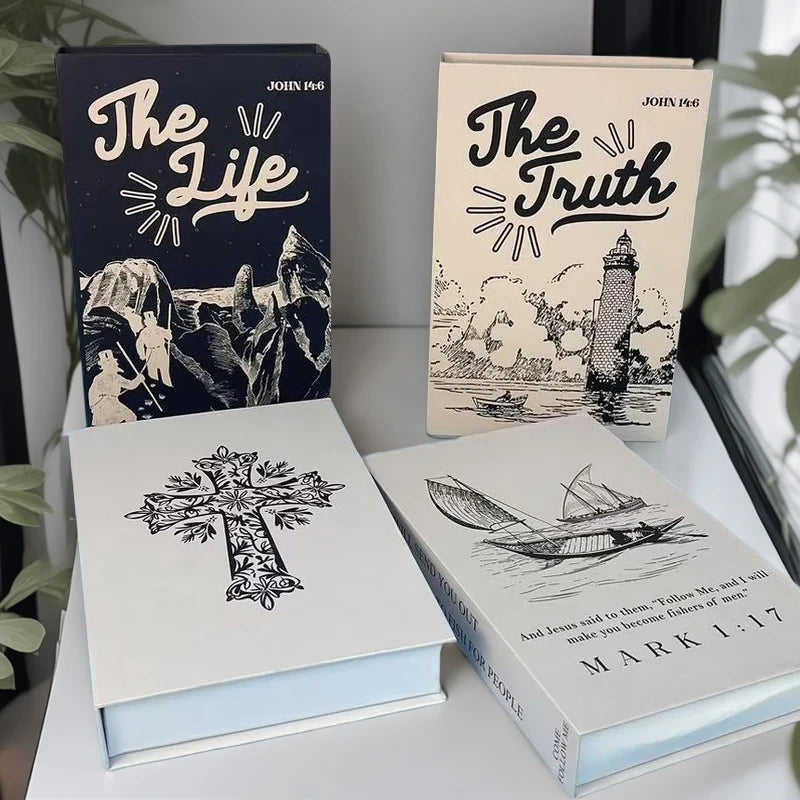 Jehovah Cross Bible Luxury Fake Book Storage Box Decorative Books Home Decor Coffee Table Bedroom Ornament Interior Decoration